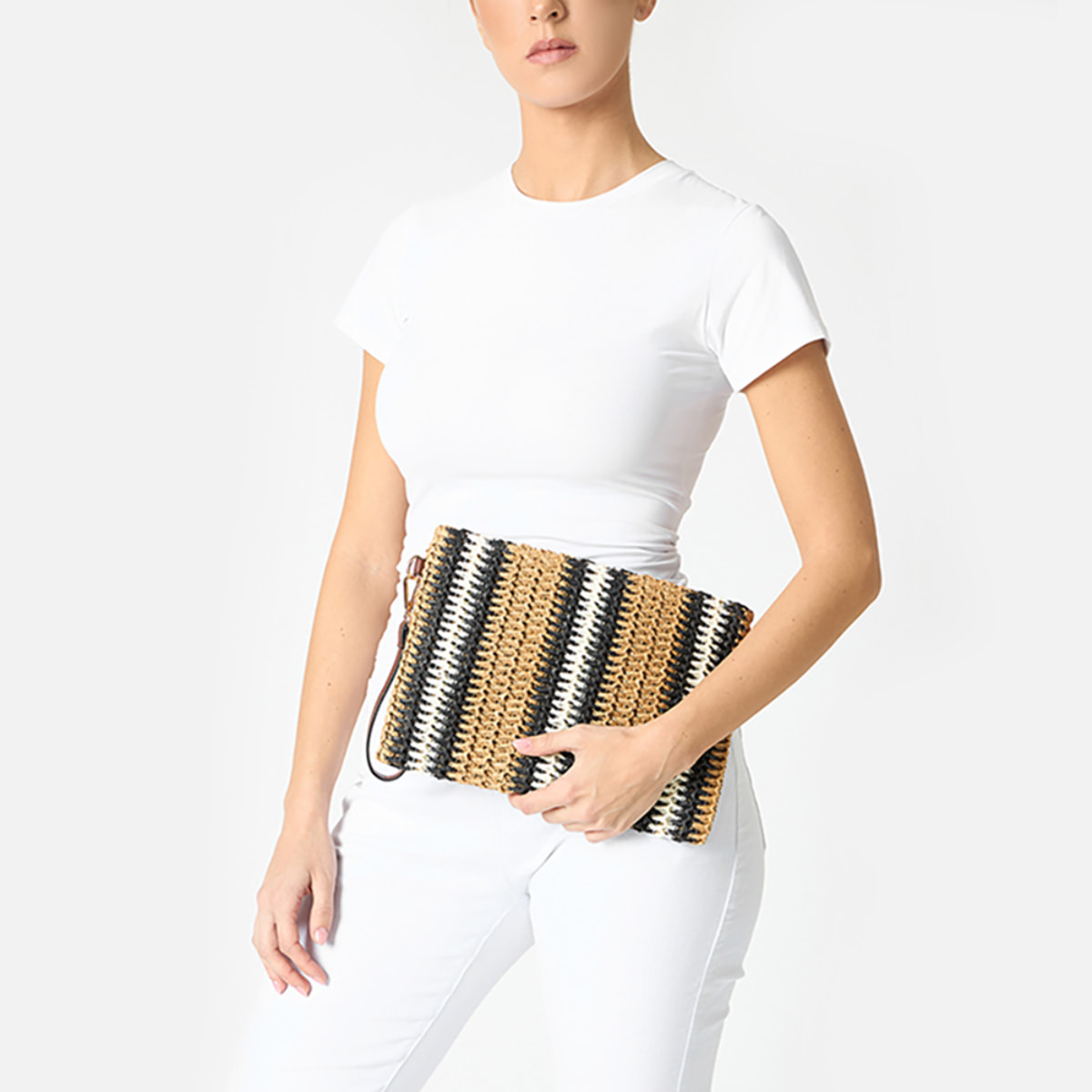 Pochette donna mare nera in raffia