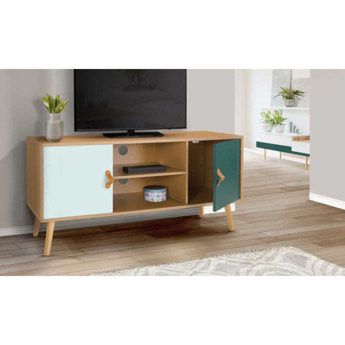 Meuble TV Aria 2 portes vert clair et foncé L113cm