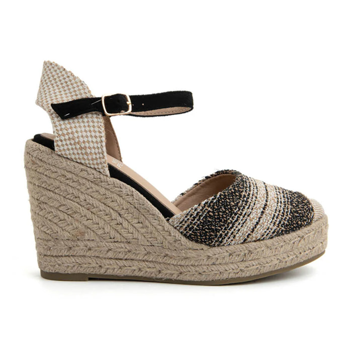 Espadrillas natural con zeppa - NERO