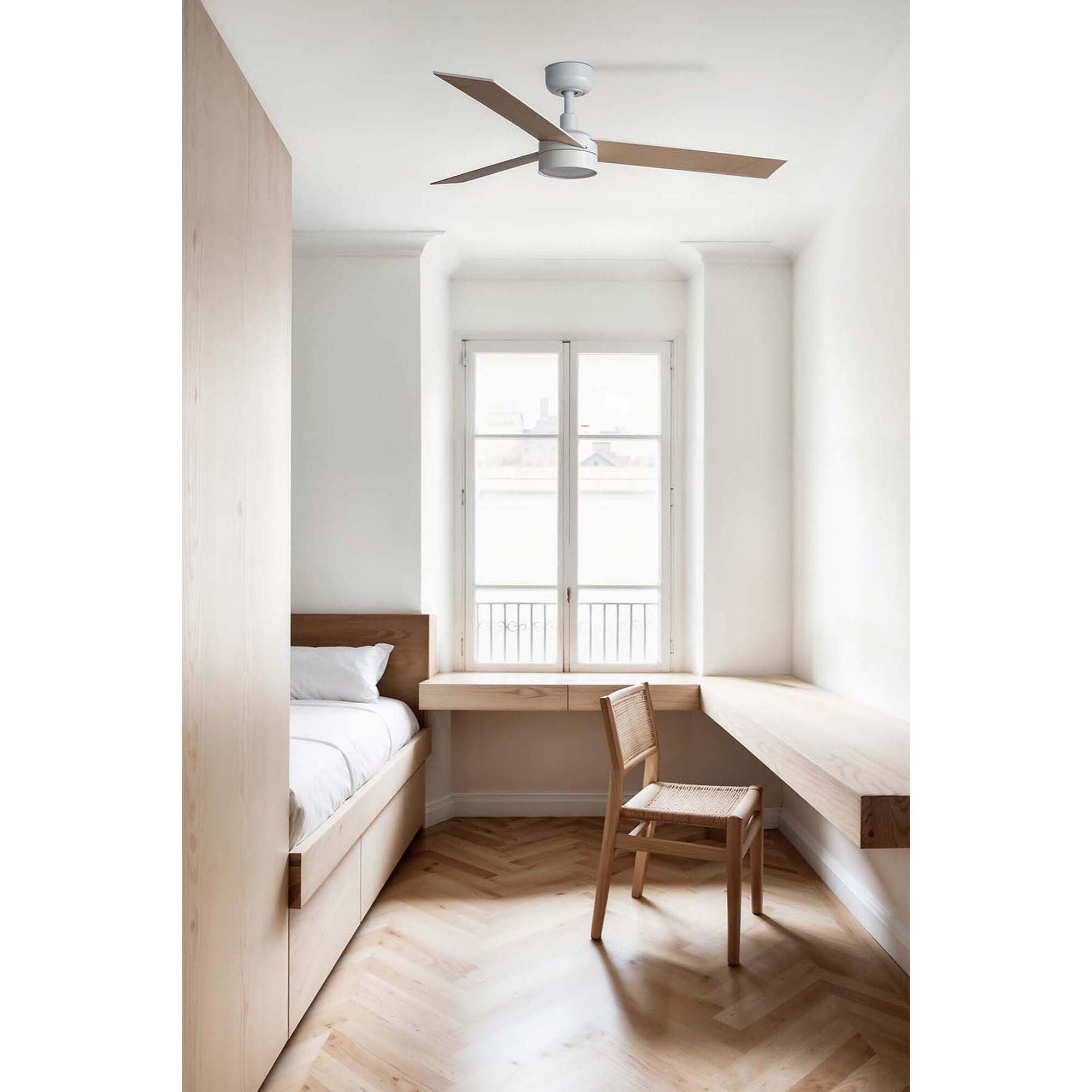 RUDDER S LED Ventilateur blanc/frêne