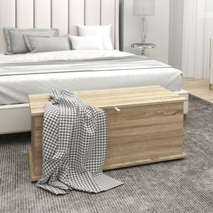 Coffre malle de rangement coffre à jouets dim. 100L x 40l x 40H cm panneaux particules bois chêne