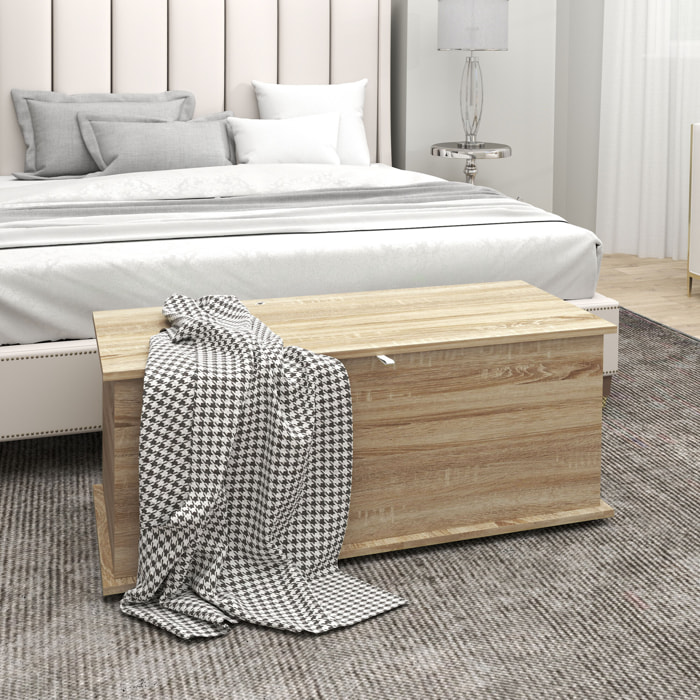 Coffre malle de rangement coffre à jouets dim. 100L x 40l x 40H cm panneaux particules bois chêne