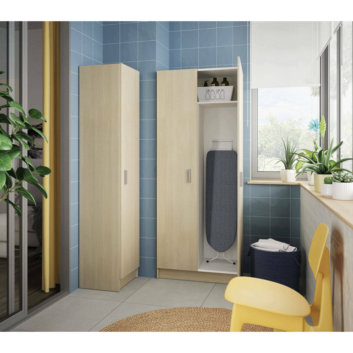 Armadio multiuso 2 ante Abadubidu, Mobile porta scope, Scarpiera con ripiani, Guardaroba porta scarpe, cm73x37h180 cm, Rovere