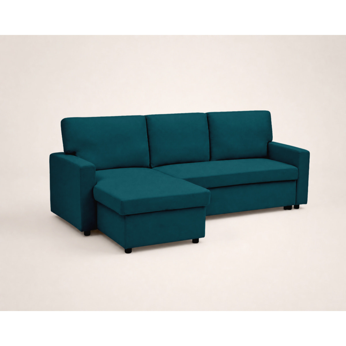 Meiya - canapé d'angle réversible 4 places convertible avec coffre en tissu - Bleu
