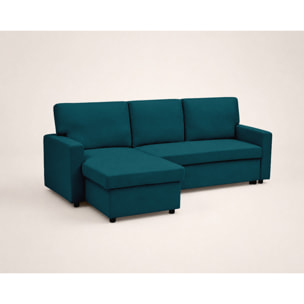 Meiya - canapé d'angle réversible 4 places convertible avec coffre en tissu - Bleu