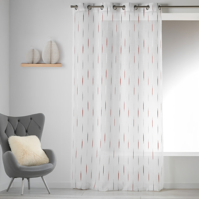 Voilage en Etamine Jacquard 'Traits Fins' - Rouge Orangé