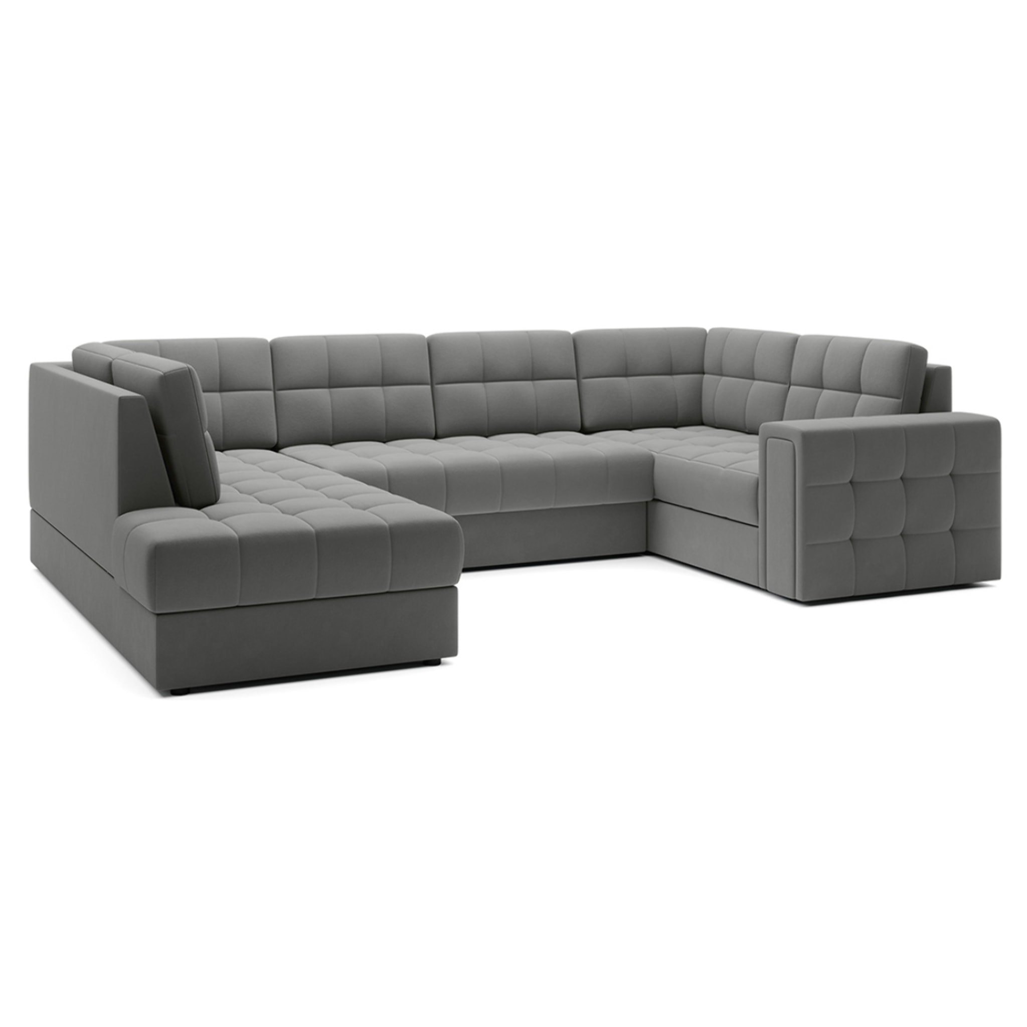 Nappa - Canapé panoramique d'angle droit 7 places convertible avec coffre en velours - Gris clair
