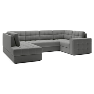 Nappa - Canapé panoramique d'angle droit 7 places convertible avec coffre en velours - Gris clair