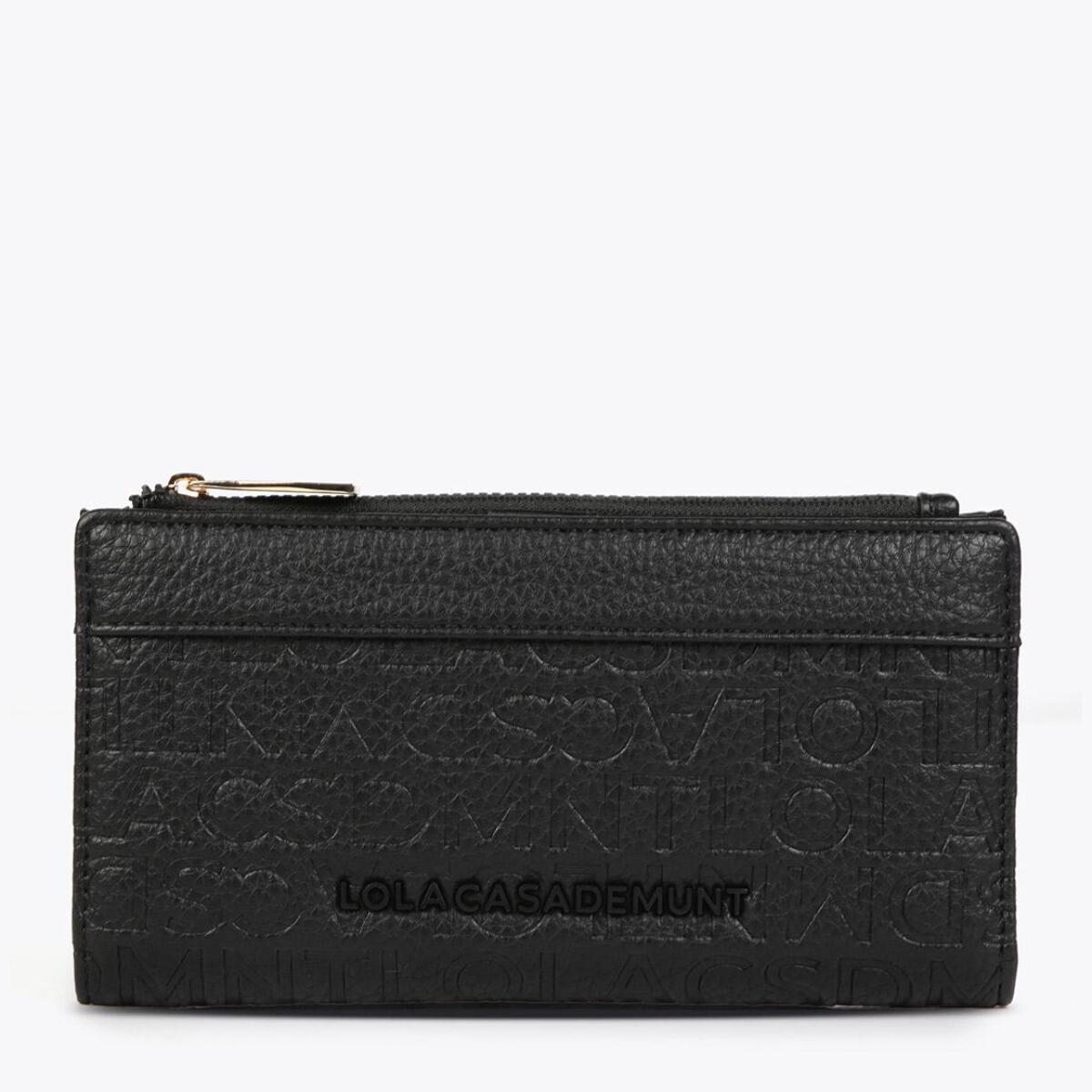 Portafoglio nero effetto pelle con monogramma inciso tono su tono