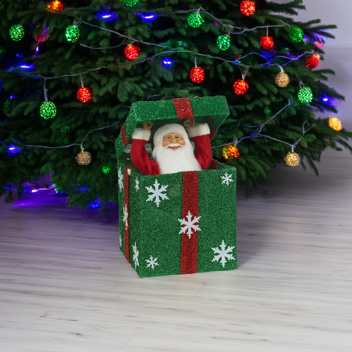 decoración navideña de caja de regalo con 50 luces led blancas cálidas y con música, color verde 25x25x50cm