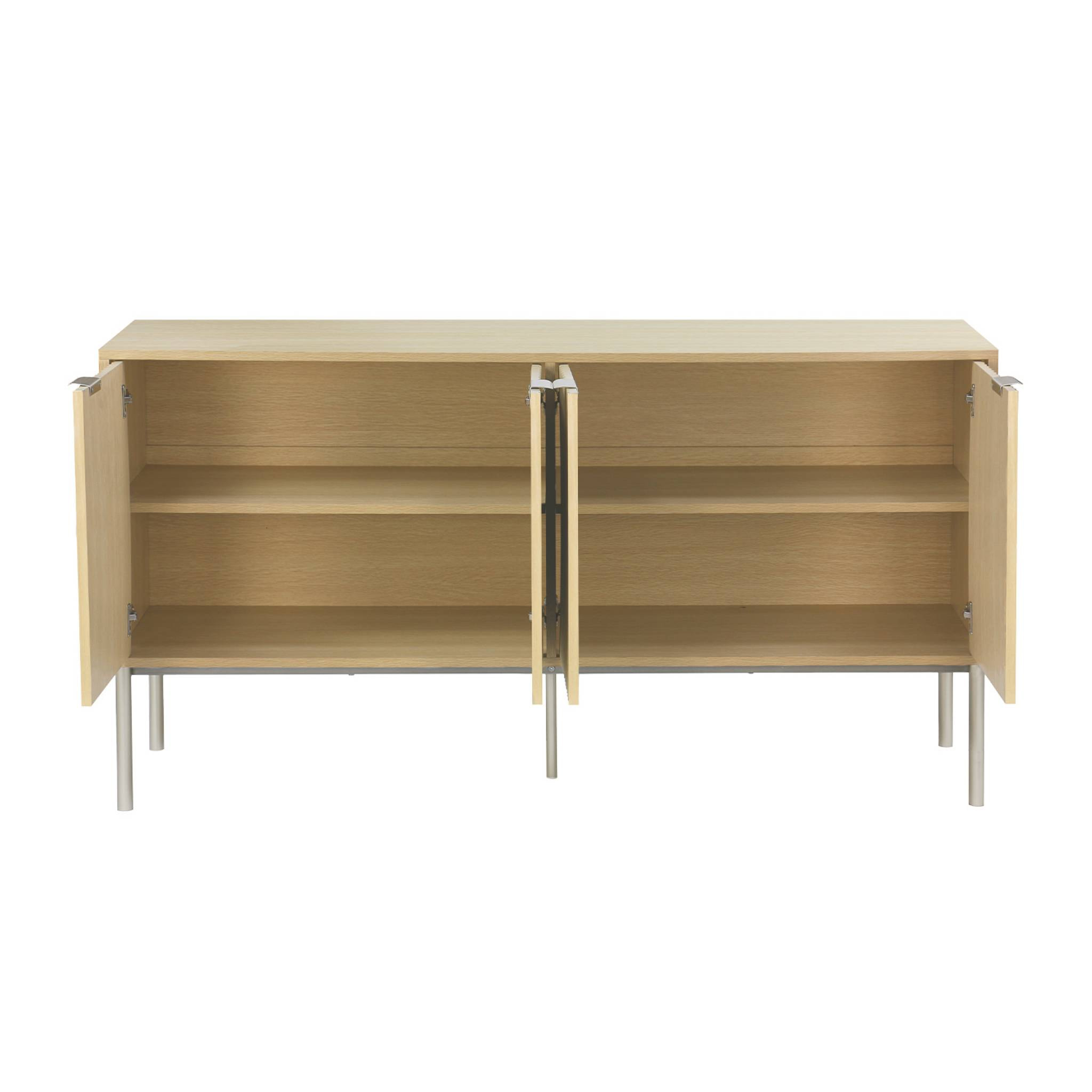 Buffet effet bois rainuré et métal champagne. buffet bas. 4 portes. 140cm
