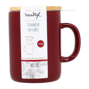 Tisanière en grès bordeaux avec couvercle en bois 350ml ANNA