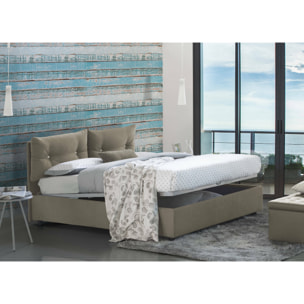 Letto matrimoniale Abbaione, Letto contenitore con rivestimento in tessuto, 100% Made in Italy, Apertura frontale, adatto per materasso Cm 160x190, Tortora