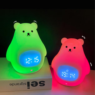 Sveglia con luce notturna per bambini. Luce led multicolore RGB, controllo con telecomando. Disegno dell'orso polare.