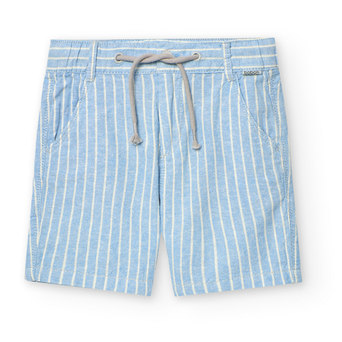Bermudas listadas niÃ±o, lino, estampado de rayas, azul claro
