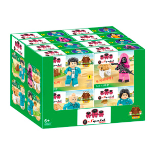 Espositore 16 pcs. Set 8 personaggi Squid. Blocchi di costruzione 39-45 pezzi compatibili. 2 unità di ogni personaggio.