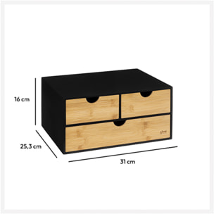 Rangement rectangulaire 3 tiroirs bambou Noir Bava