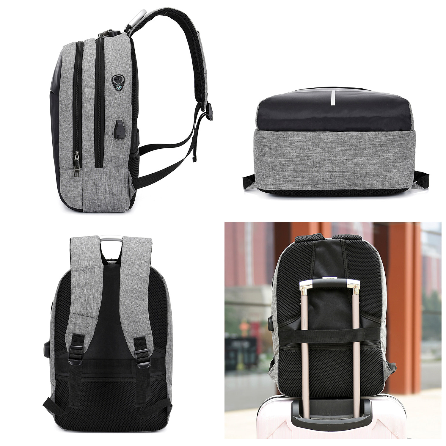 DAM Mochila multi compartimento, porta Laptop 13,3". Capa impermeable. Bloqueo de cremalleras. Toma USB externa. 29x16x43 Cm. Color: Gris