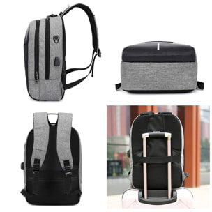 DAM Mochila multi compartimento, porta Laptop 13,3". Capa impermeable. Bloqueo de cremalleras. Toma USB externa. 29x16x43 Cm. Color: Gris