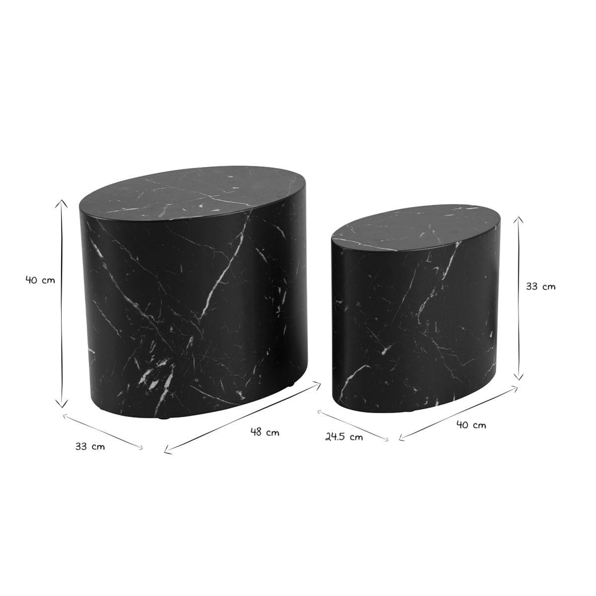 Tables basses gigognes ovales design finition marbre noir (lot de 2) FAMOSA