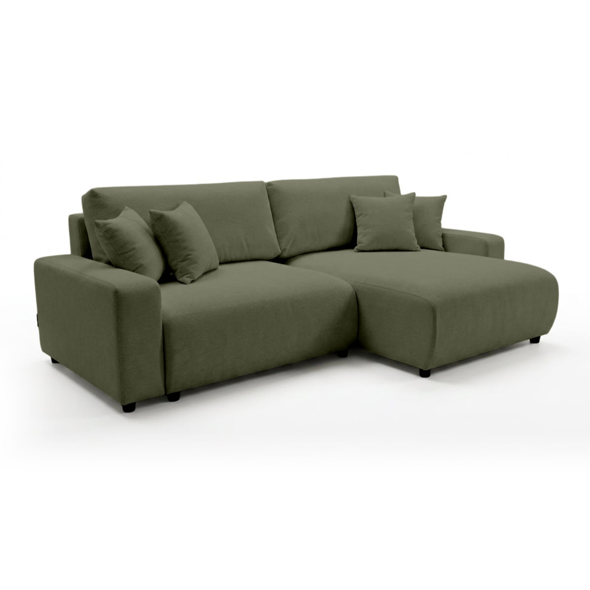 Mini Pivoine - Canapé d'angle réversible 4 places convertible avec coffre en velours texturé - Vert Kaki