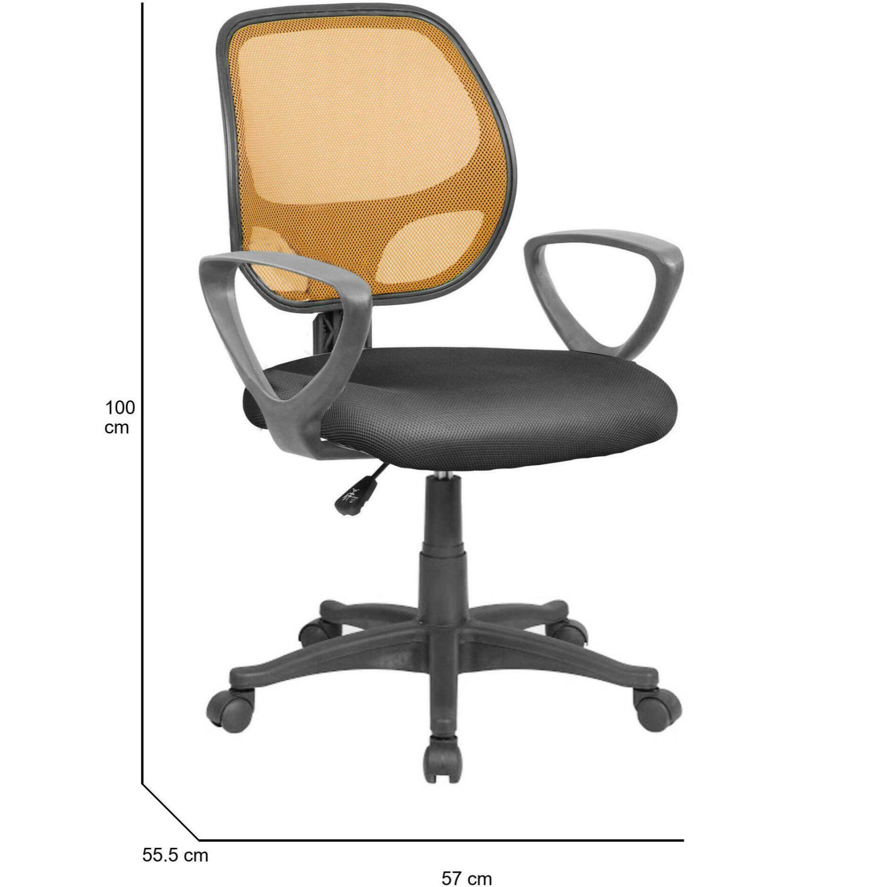 Sedia da ufficio Geraldton, Poltrona operativa a rete con braccioli, Seduta ergonomica da ufficio, 56x57h88/100 cm, Nero e Arancione