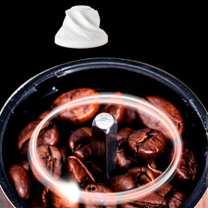 Molino de café manual con fresa cónica de cerámica ajustable y ruleta para controlar el grosor del molido.