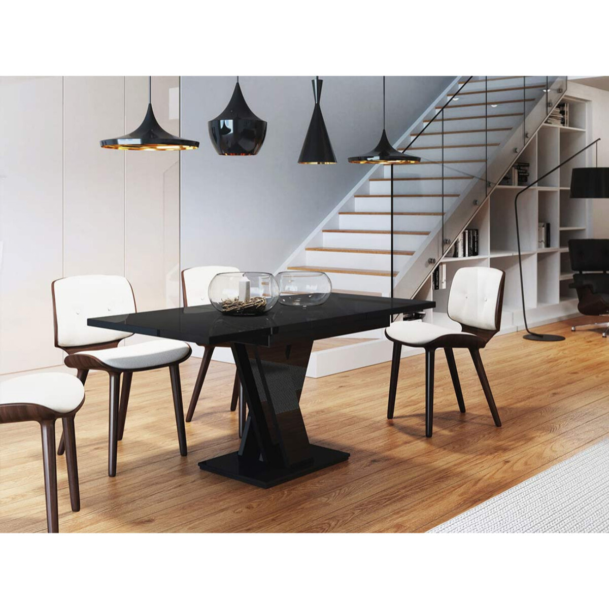 Xandriel - table à manger extensible - noir - 4 à 6 personnes - Noir