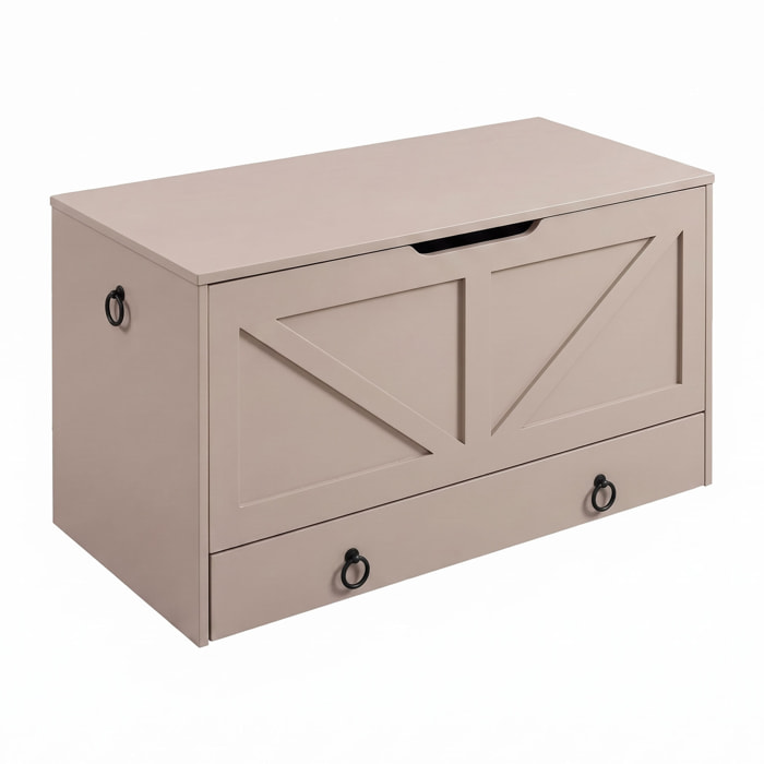 Kura - Cassapanca contenitore 100x50x40 cm Portaoggetti con Cerniere di Sicurezza e con Cassettiera in Legno Tortora