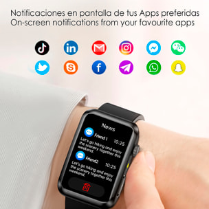 Smartwatch TK77. Llamadas Bluetooth con funciones avanzadas de salud: medición de glucosa, lípidos y ácido úrico, temperatura corporal, ECG, EDA, micro examen físico y composición corporal.