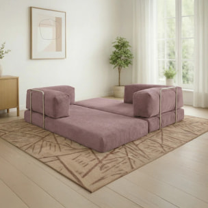 TRENDY - Canapé compressé 3 places modulable en velours côtelé rose