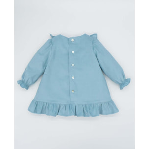 Vestido pana volantes azul verdoso