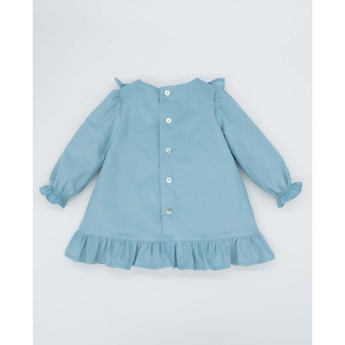 Vestido pana volantes azul verdoso