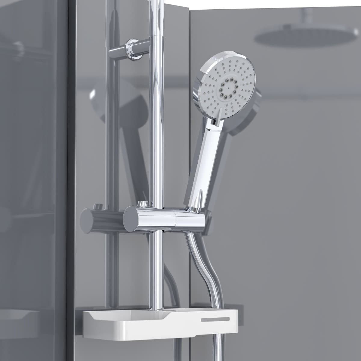 Projet 90x90 cm set cabine de douche carrée en verre sécurit avec receveur, système de douche et profilés (SATPROBOXQ90CRT)