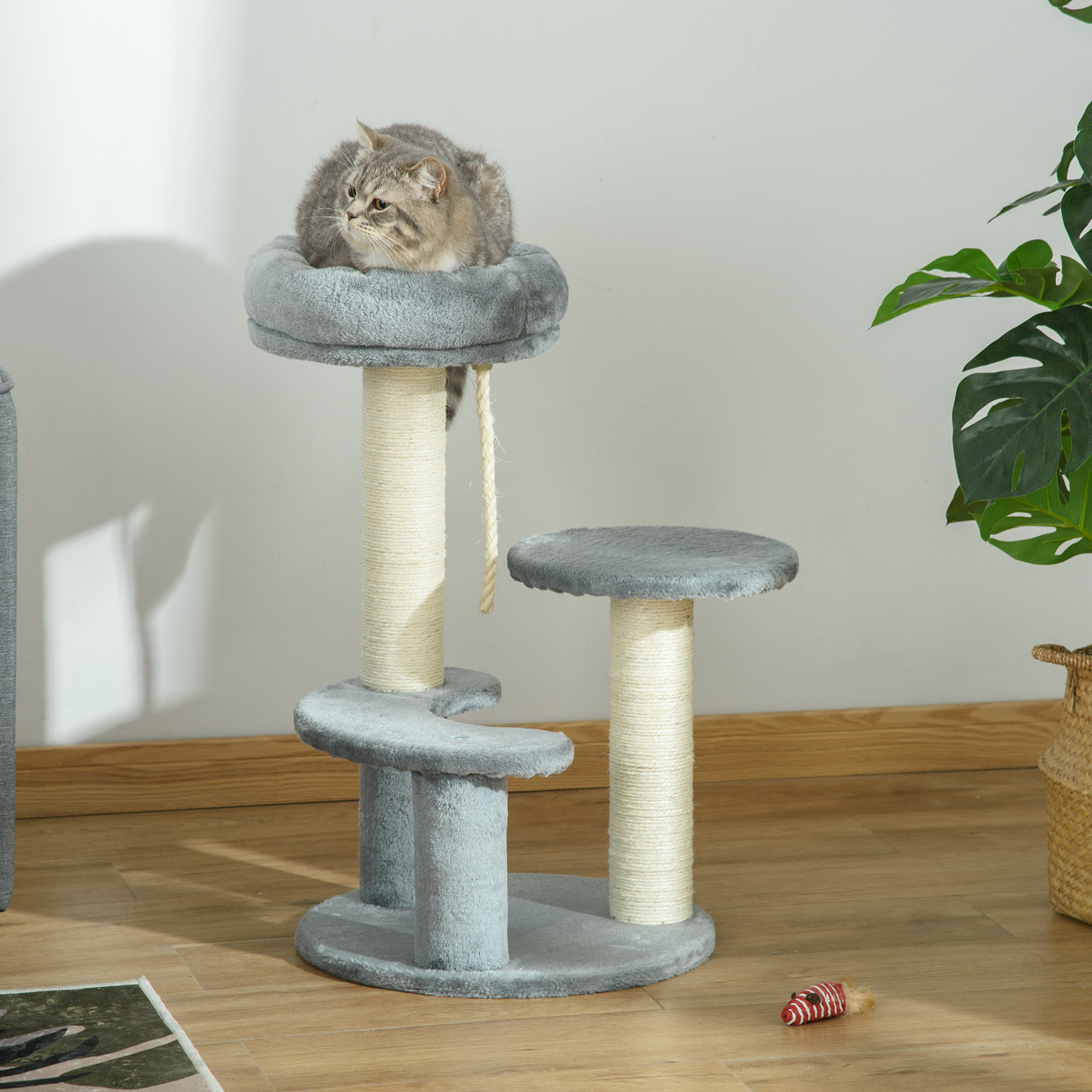 Árbol Rascador para Gatos de Felpa y Sisal Ф40x65cm Gris