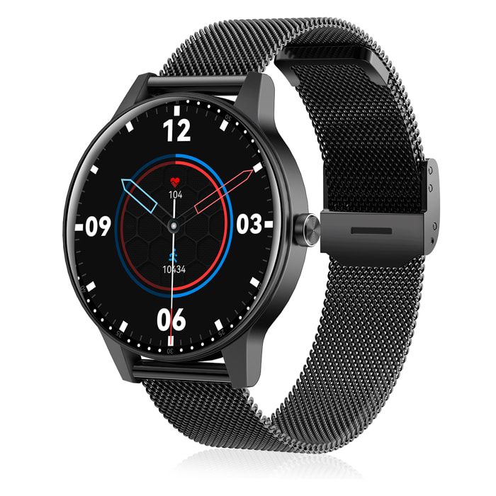 Smartwatch QS80 con chiamate BT, notifiche push. Monitor sportivo e della salute. Cinturino in metallo.