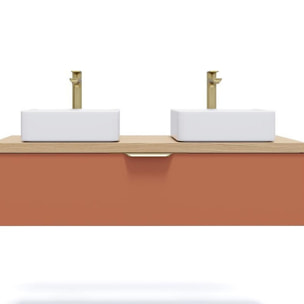 Meuble de salle de bain suspendu 2 vasques à poser 120cm 1 tiroir Terracotta - Venice