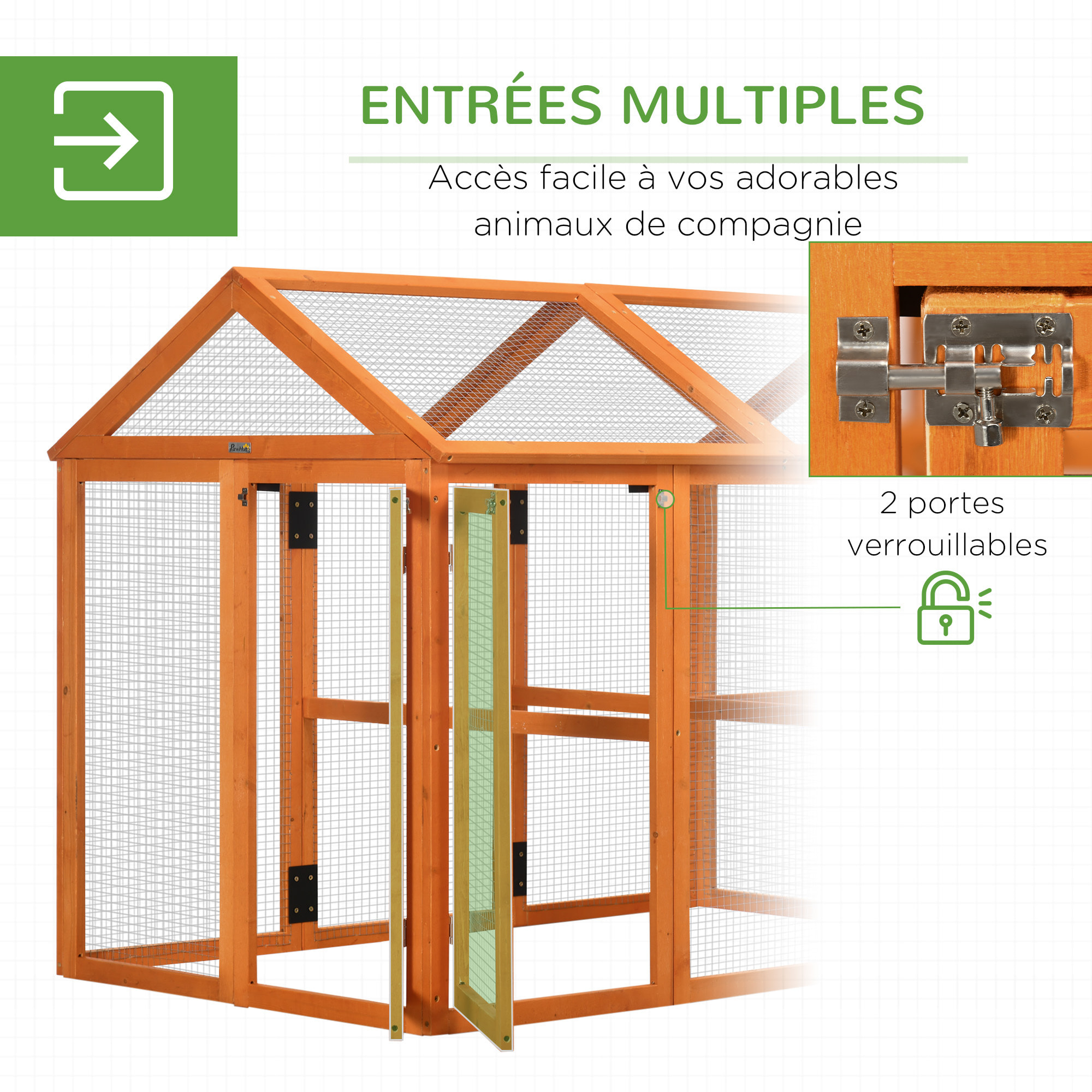 Enclos poulailler parc grillagé dim. 140L x 88,5l x 106H cm - bois de sapin pré-huilé