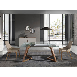 Mesa comedor extensible rectangular con tapa de cristal templado 160x90x75cm