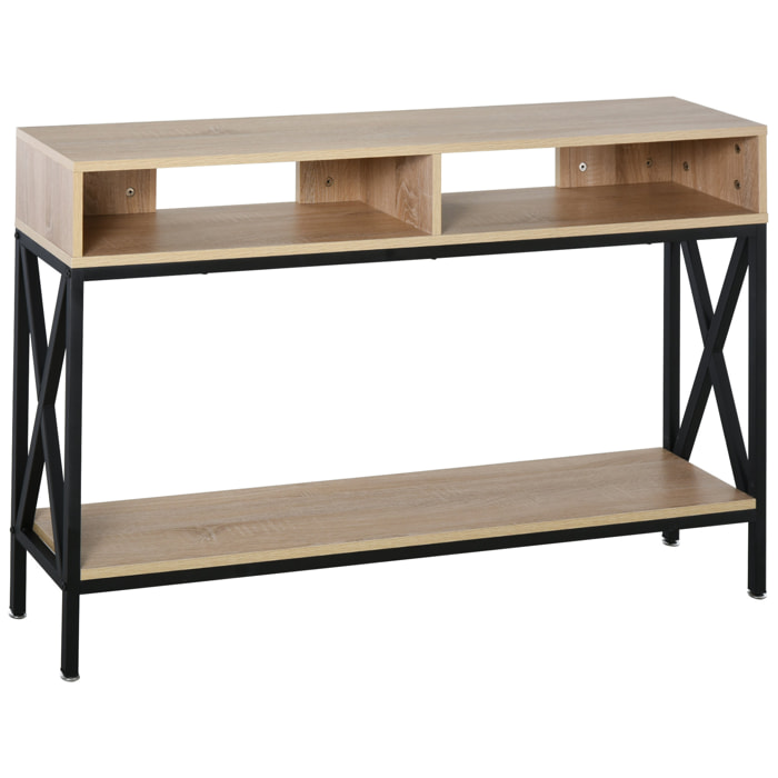 Table Console Table d'Entrée Industriel Multi-rangements 120 x 23,5 x 75 cm Bois Chêne