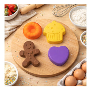 Lot de 4 mini moules en silicone forme gâteau, Happy Cake