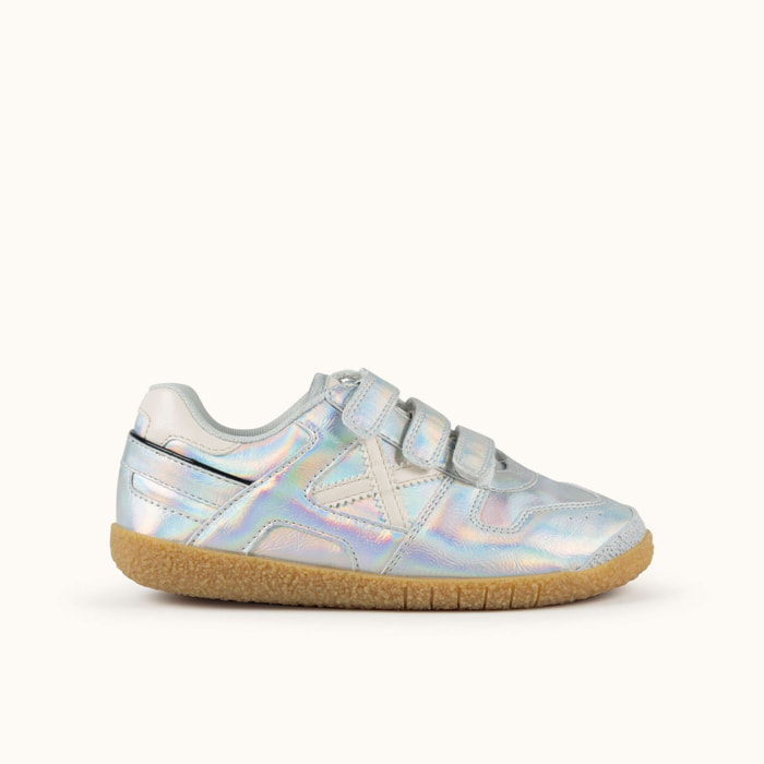 Zapatilla de infantil con Velcros en Acabado Metalizado Holográfico - MUNICH MINI GOAL VCO 1629