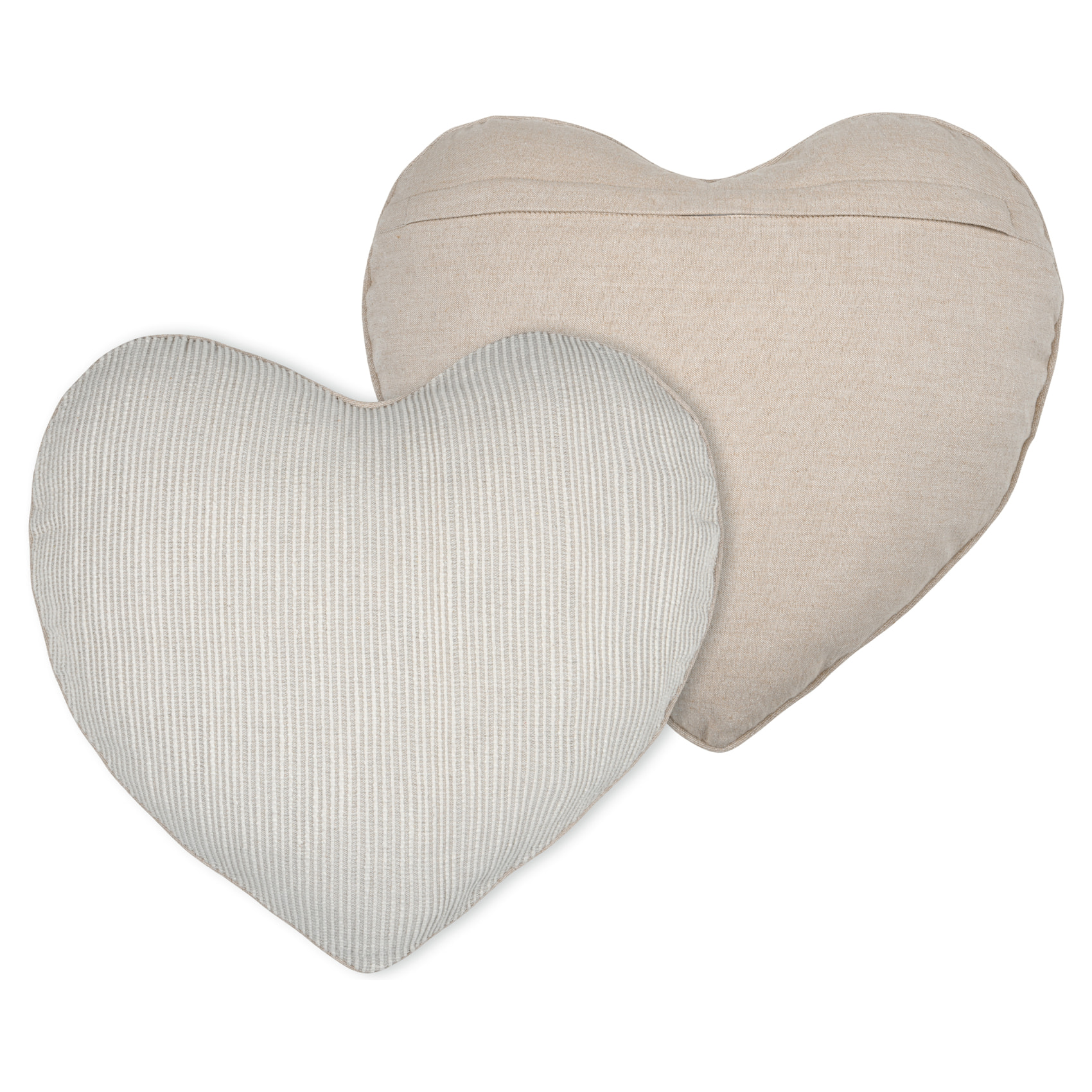 Coussin cœur rayures poly-coton - Naturel