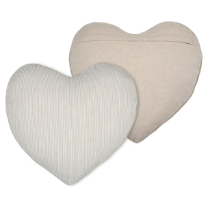 Coussin cœur rayures poly-coton - Naturel