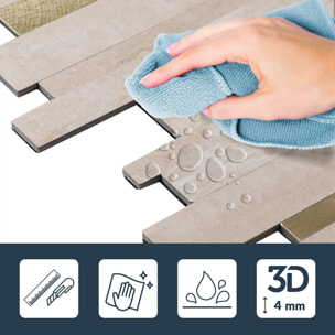 Crédence adhésive murale 3D motif lamelles 4 pièces - Doré