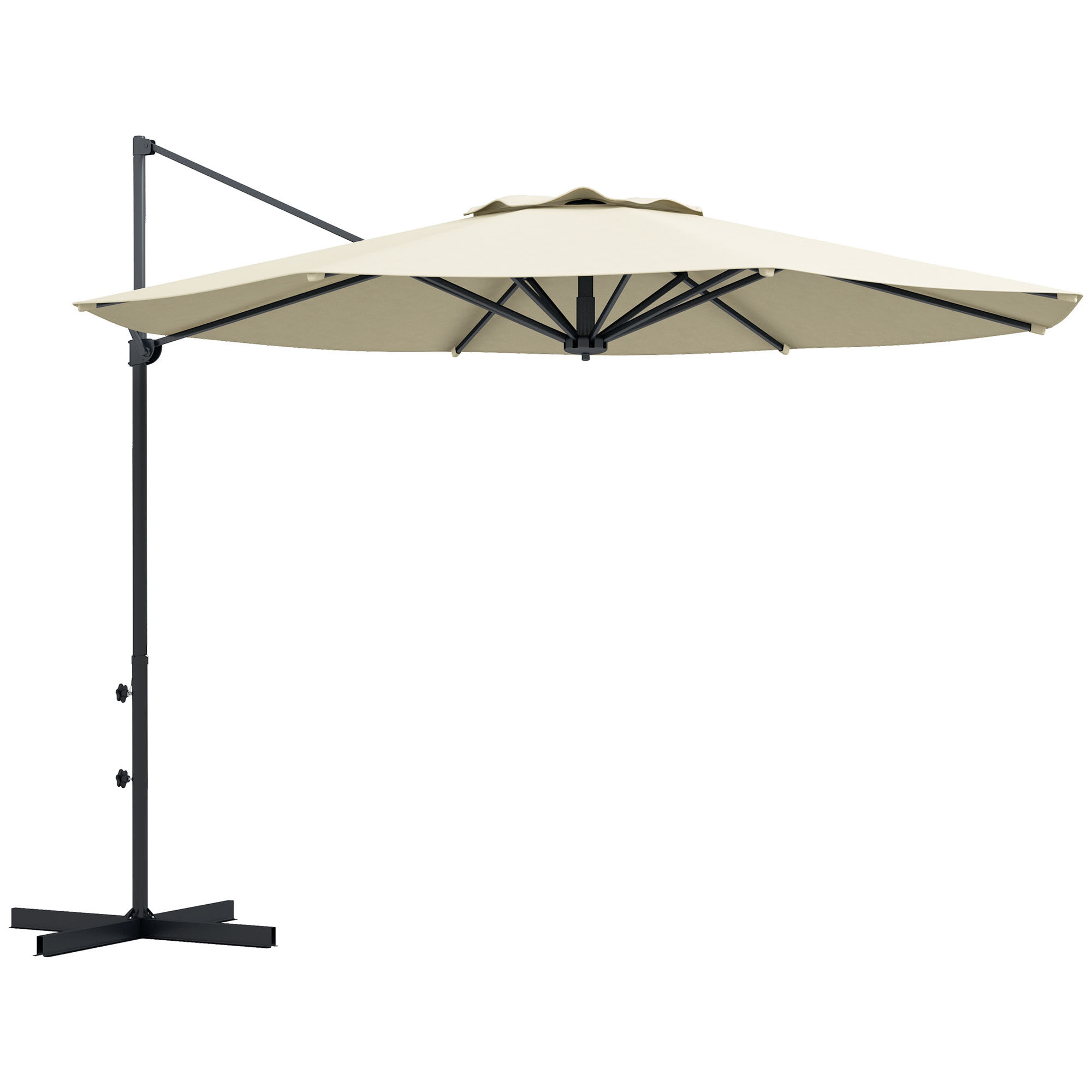 Sombrilla de Jardín Ø294x242 cm Parasol de Terraza con Altura Ajustable Poste Giratorio 360° Ángulo de Techo Ajustable y Ventilación Superior para Patio Piscina Crema