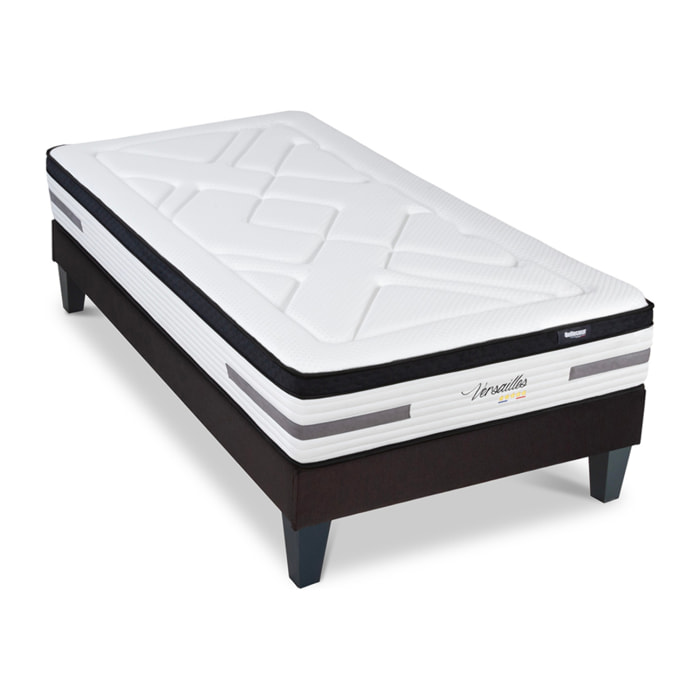 Ensemble Matelas Hybride Bellevue & Sommier KIT15, mémoire de forme et ressorts ensachés, technologie Tri-lattes, soutien ferme