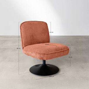 Fauteuil pivotant en velours terracotta et pied en métal noir FUNKY