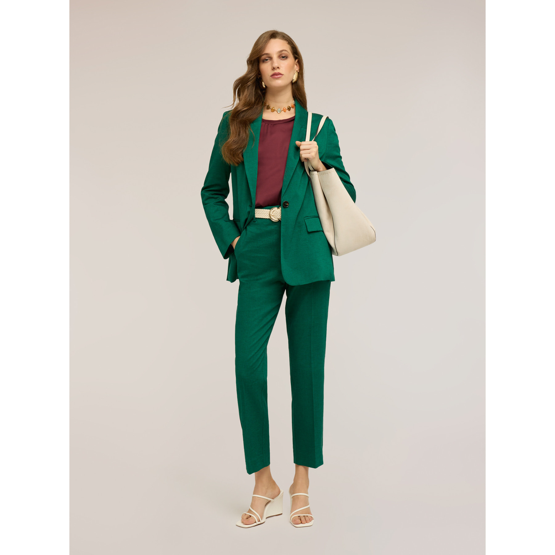 Motivi - Pantaloni chino in misto lino - Verde