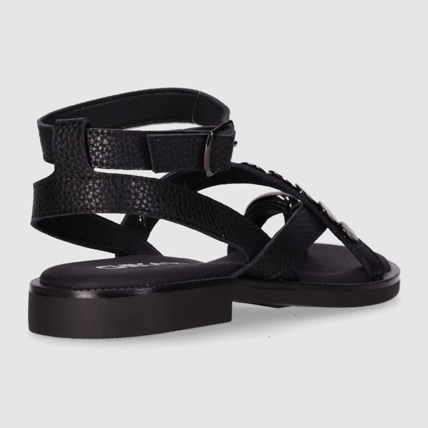 Sandalias de Piel - Negro - Tacón: 1 cm